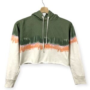 GB Green Pink Peach White Tie-Dye Cropped Hoodie Size Small S